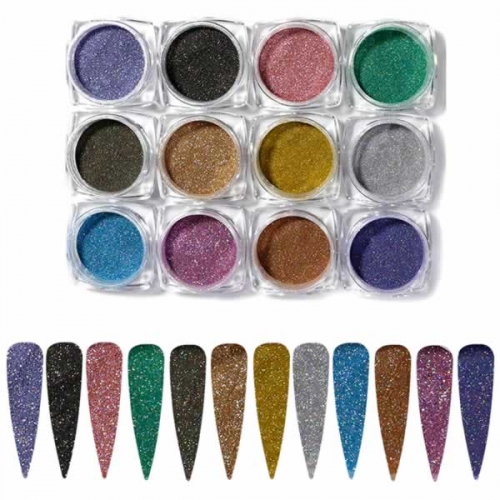 PGP-93 12PCS/Set Holographic Powder Laser Chrome Pigment Dust Nail Art Decorations