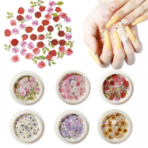 NDO-442 6 colors rose daisy flower wooden nail glitter