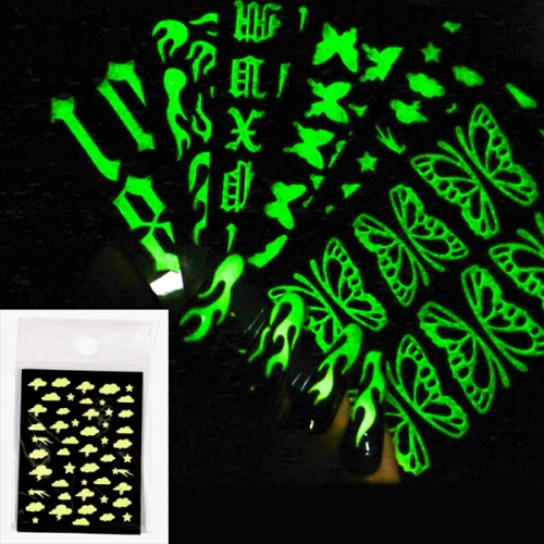 NAS-50 6 pcs set glow in dark butterfly numbers letters nail sticker