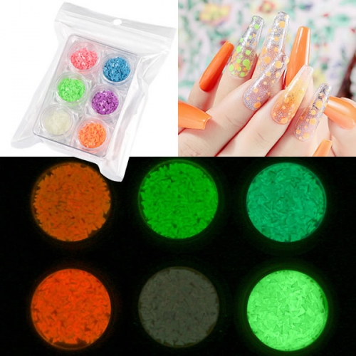 GSP-172 6 colors set butterfly glow in the dark nail glitter