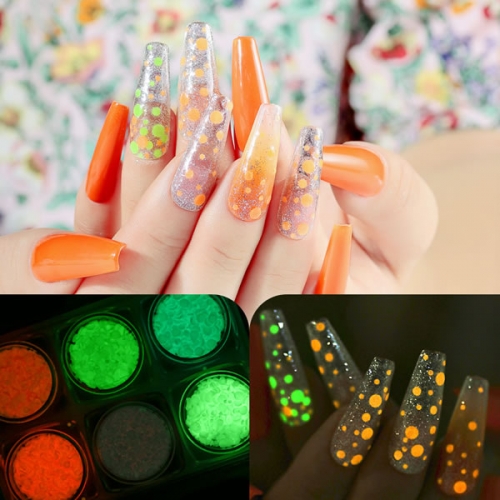 GSP-171 6 colors set glow in the dark circle nail glitter