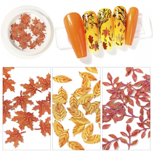 NDO-455 Autumn leaves maple nail glitter wooden slices