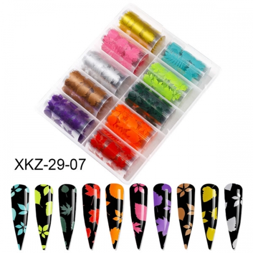 XKZ-29-07 Neon maple leaves nail transfer foil