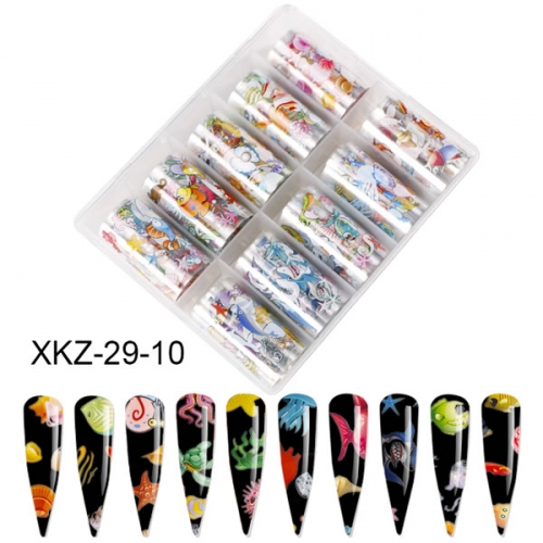 XKZ-29-10 Sea starfish shell octopus shark nail transfer foil