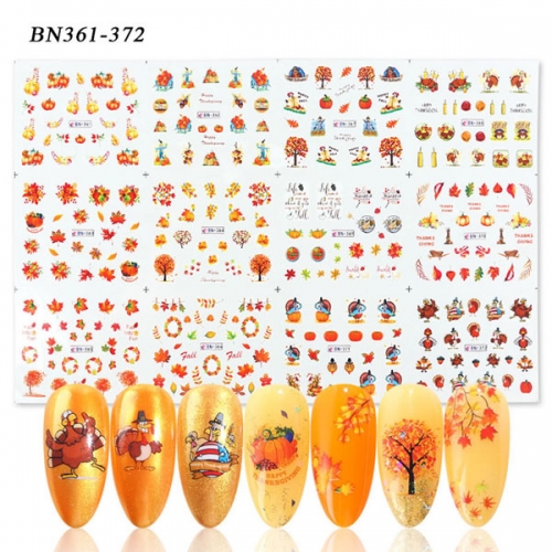 BN Autumn fall maple leaf Thanksgiving water transfer nail art sticker