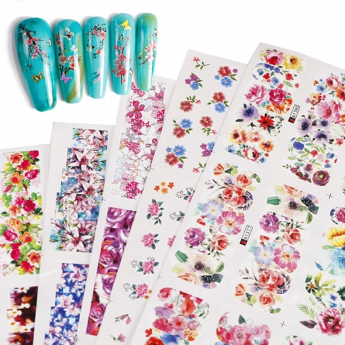 A 12pcs/sheet flowers water transfer stickers