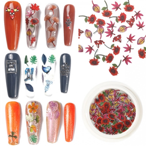 NDO-472 50pcs/jar Colorful flowers and leaves tiny nail glitter slices