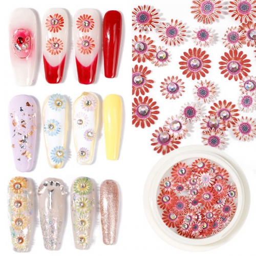 NDO-473 Daisy summer flower with rhinestones wooden nail art slices