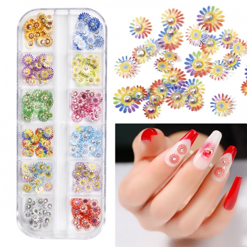 NDO-474 Daisy with rhinestone nail art flower glitter slices