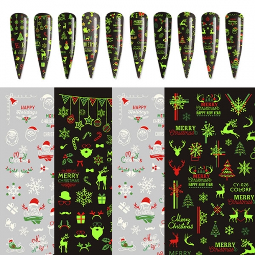 CY-019-027 Glow in the dark Christmas nail art sticker