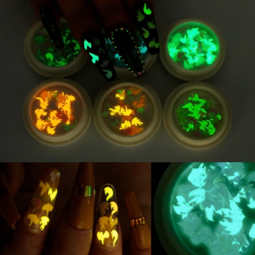 NDO-478 Glow in the dark flame wooden slices nail glitter