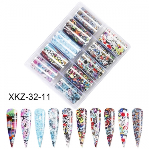 XKZ-32-11 Graffiti fashion style nail art transfer foil