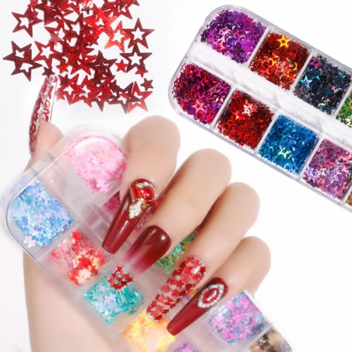 GSP-181 Gradient color maple hollow stars valentines neon color red nail art glitter set
