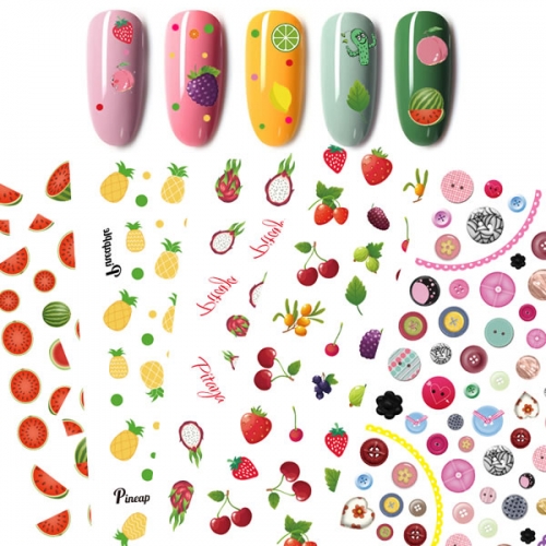 T-305-T-369 Sweet colorful strawberry pineapple lemon cherry fruit nail sticker