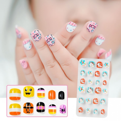 PNT-17 24pcs/bag Cartoon cat sheep cow panda dog children nail tips press on nails for kid