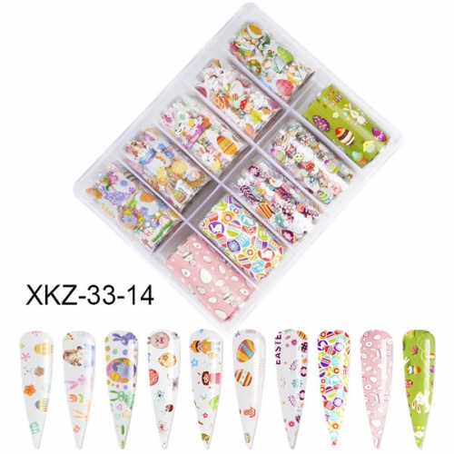 XKZ-33-14 Easter Day egg rabbit transfer nail foil