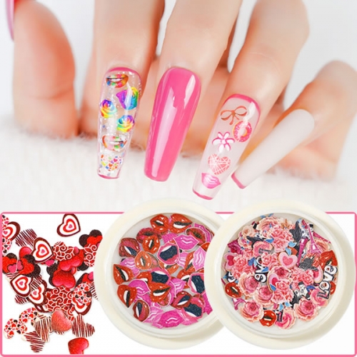 NDO-484 Valentine's Day sweet rose lip heart wooden nail art soft glitter