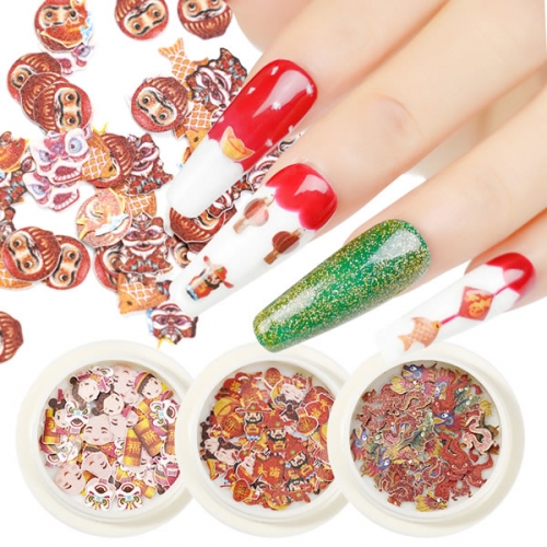 NDO-485 New Year Fu Blessing Red wooden nail art slices