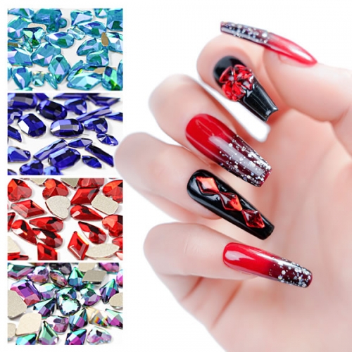 NDO-488 Heart red blue green geometry nail art rhinestone