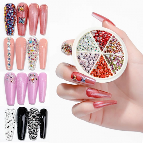 PNR-136 Mixed sizes 6 colors wheel nail art rhinestone