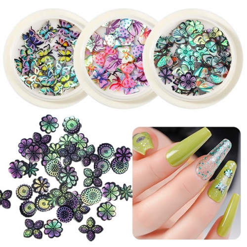 NDO-491 Colorful gradient holographic butterfly flower nail glitter slice