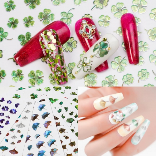 ZY2019~ZY2027 St. Patrick's Day Four Leaf Clover Ginkgo Lucky Green Nail Art Sticker