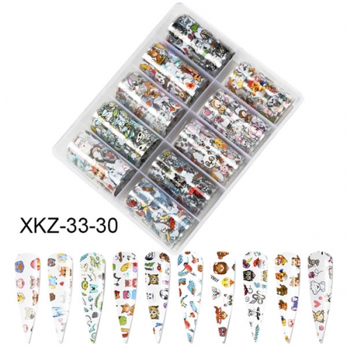 XKZ-33-30 Cartoon cat lion parrot cute nail art transfer foil