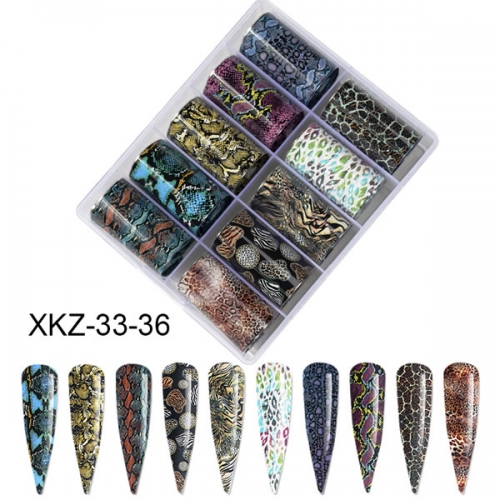 XKZ-33-36 Snake leopard transfer nail art foil