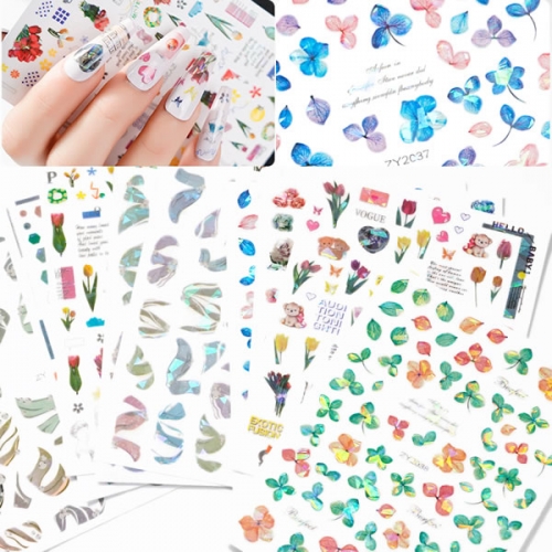 ZY-2028 to 2045 Holographic flower leaves sunflower decoration nail decals sticker