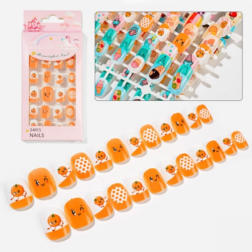 PNT-25 Fruit ice cream summer vocation kid nail tips press on nails for child