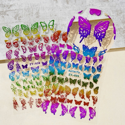 ZY-035 to ZY-038 Rainbow colorful butterfly nail sticker decals