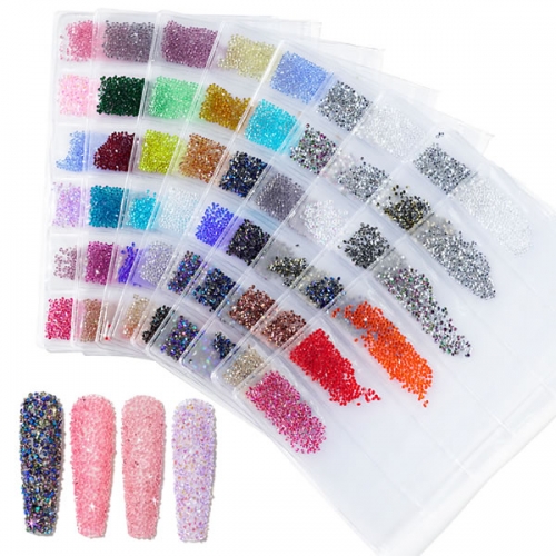 CRS-65 6 Grids Bag micro colorful crystal rhinestones mini nail rhinestones