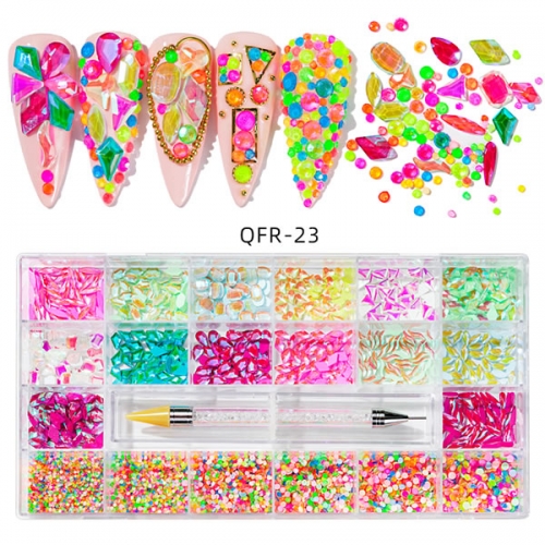 QFR-23 Neon crystal mermaid gradient nail rhinestones set