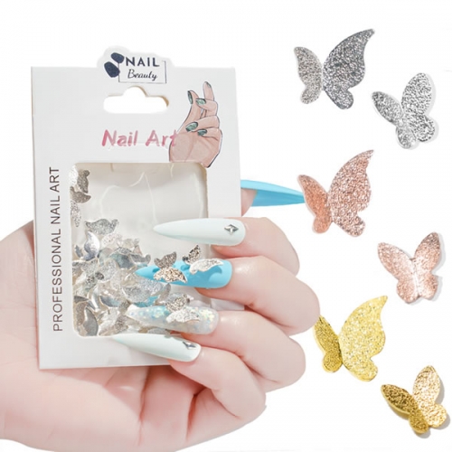 NDO-500 Metal alloy gold sliver rose gold butterfly 3D nail decorations