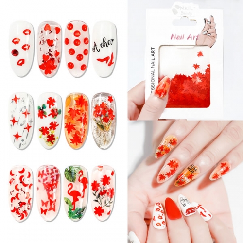GSP-192 Red series leaves lips hearts flowers butterfly glitter decorations nail art sequins