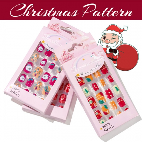 PNT-31 Christmas deer snow candy cute child nail tips press on nails for kids