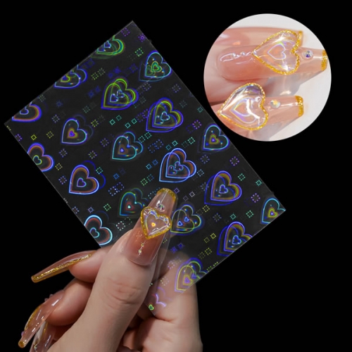 NDO-514 Holographic heart laser stars nail art sticker