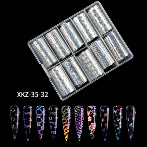 XKZ-35-32 Brands logo holographic nail art transfer foil set