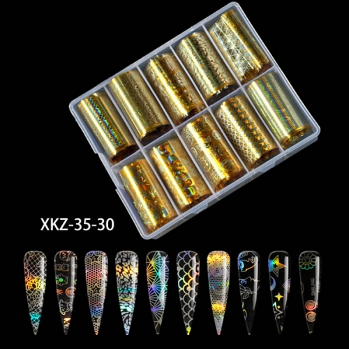 XKZ-35-30 Gold Holographic Transfer Nail Art Foil Set