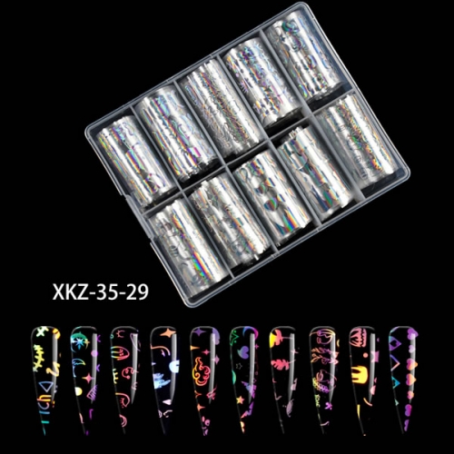XKZ-35-29 Holographic stars heart nail art transfer foil set