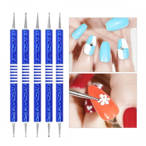 R81 Blue white stripes double heads nail art dotting pen