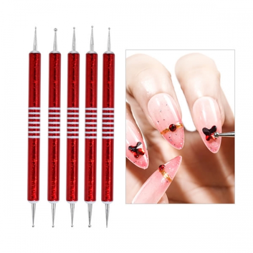 R80 Red white stripes 5pcs nail art dotting pen set