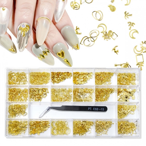 QFR-27 Gold nail alloy glitter slices metal decoration set