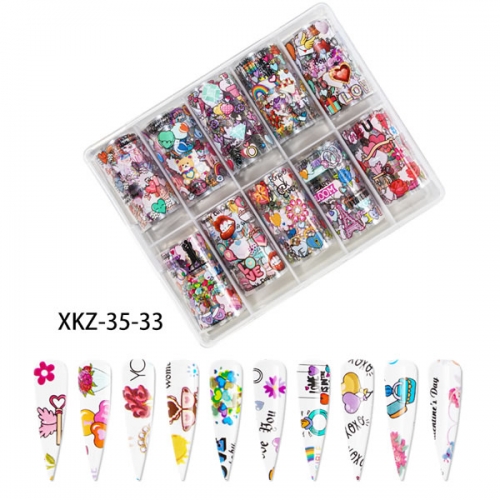 XKZ-35-33 Valentine's Day love heart lip nail art transfer foil set