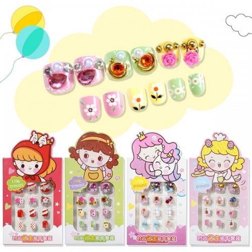 PNT-40 12pcs/set Cute colorful nail tips press on nails with rhinestones for kids children