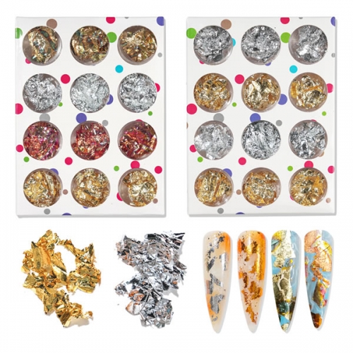 NFL-31 12pcs/set  Gold sliver leave foil nail art decorations