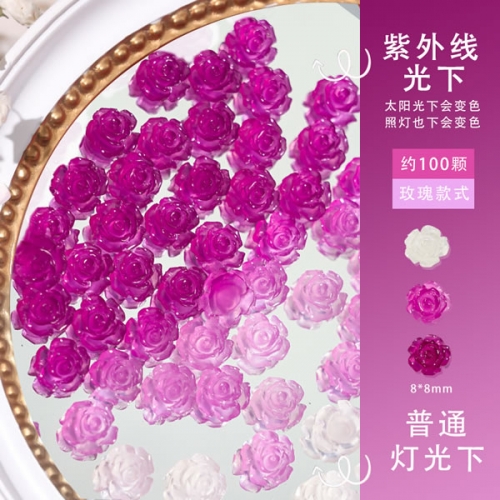 NDO-532 100pcs/bag Rose shape nail art rhinestones color change in UV light