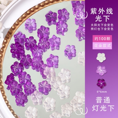 NDO-534 100pcs/bag plum blossom shape nail rhinestones color changed in UV light