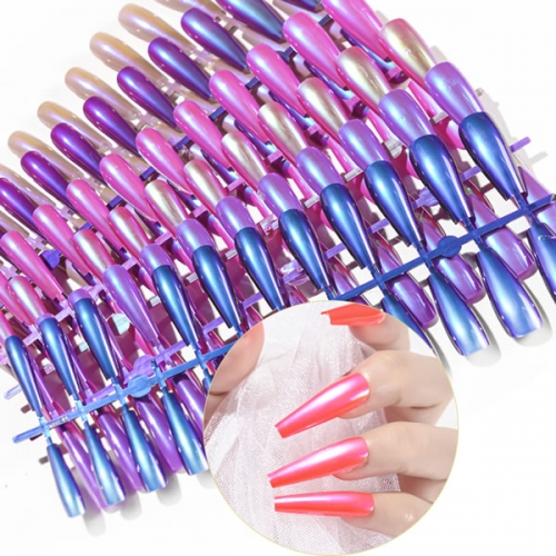 PNT-56 Metallic coffin ballerina nail tips press on nails