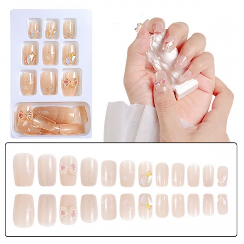 PNT-58-06 24pcs short square press on nails rhinestones nail tips
